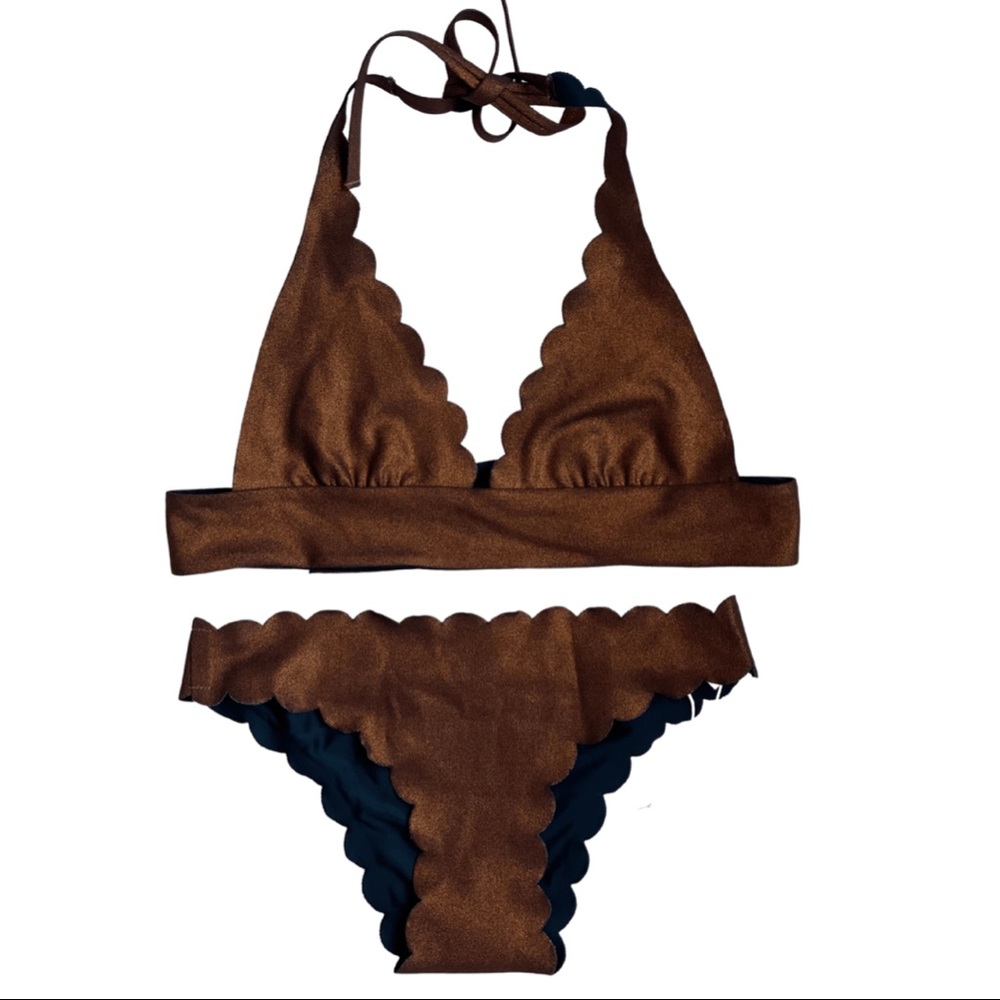 NWT PilyQ Copper Reversible Halter Bikini Set